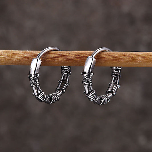 Vintage Rattan Wrapped Hoop Earrings in Stainless Steel