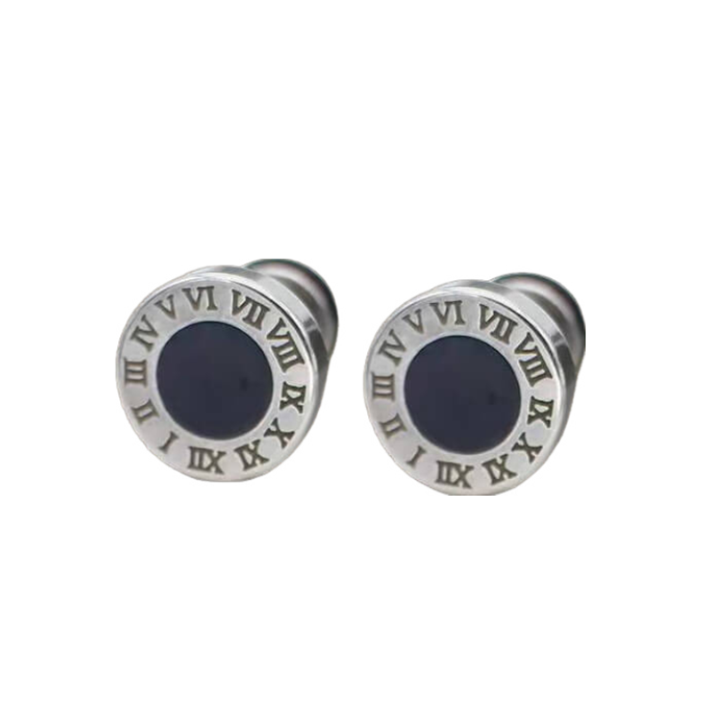 Vintage Roman Numeral Stud Earrings in Stainless Steel