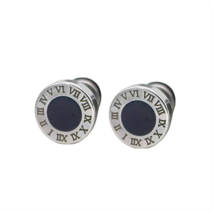 Vintage Roman Numeral Stud Earrings in Stainless Steel