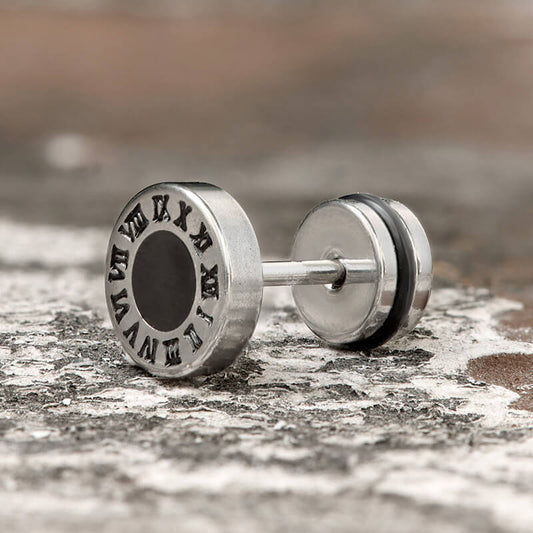 Vintage Roman Numeral Stud Earrings in Stainless Steel