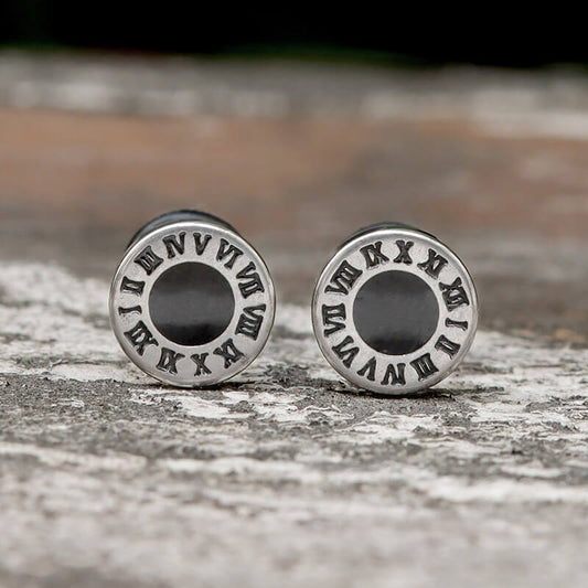 Vintage Roman Numeral Stud Earrings in Stainless Steel