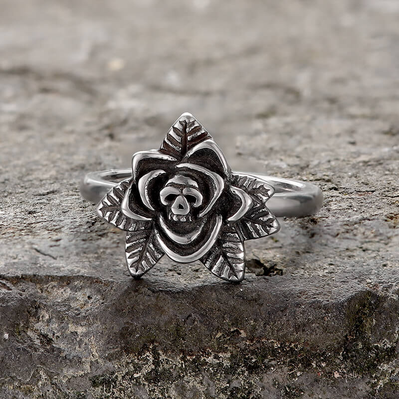 Vintage Rose Skull Stainless Steel Ring