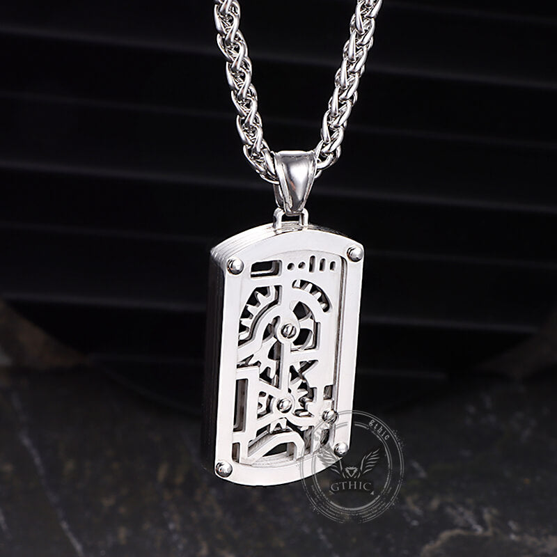 Vintage Rotatable Gear Stainless Steel Square Pendant