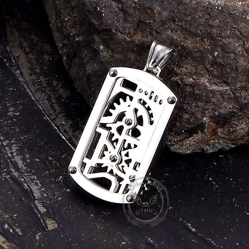 Vintage Rotatable Gear Stainless Steel Square Pendant