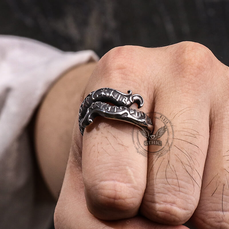 Vintage Rune Symbol Serpent Viking Ring in Stainless Steel