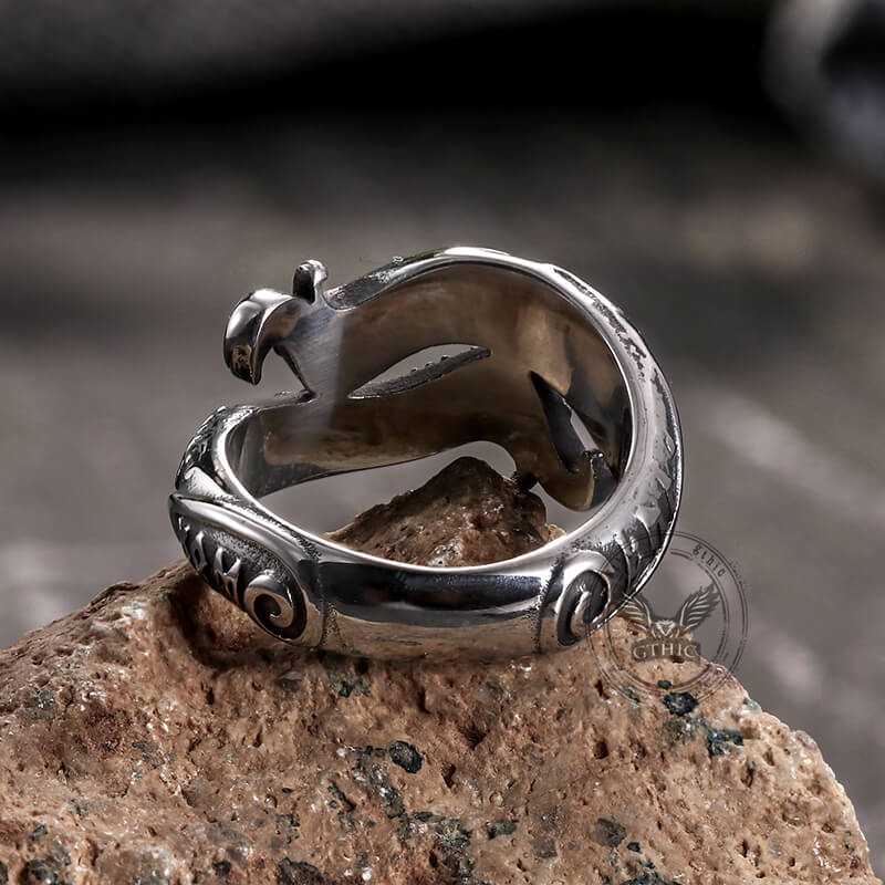 Vintage Rune Symbol Serpent Viking Ring in Stainless Steel