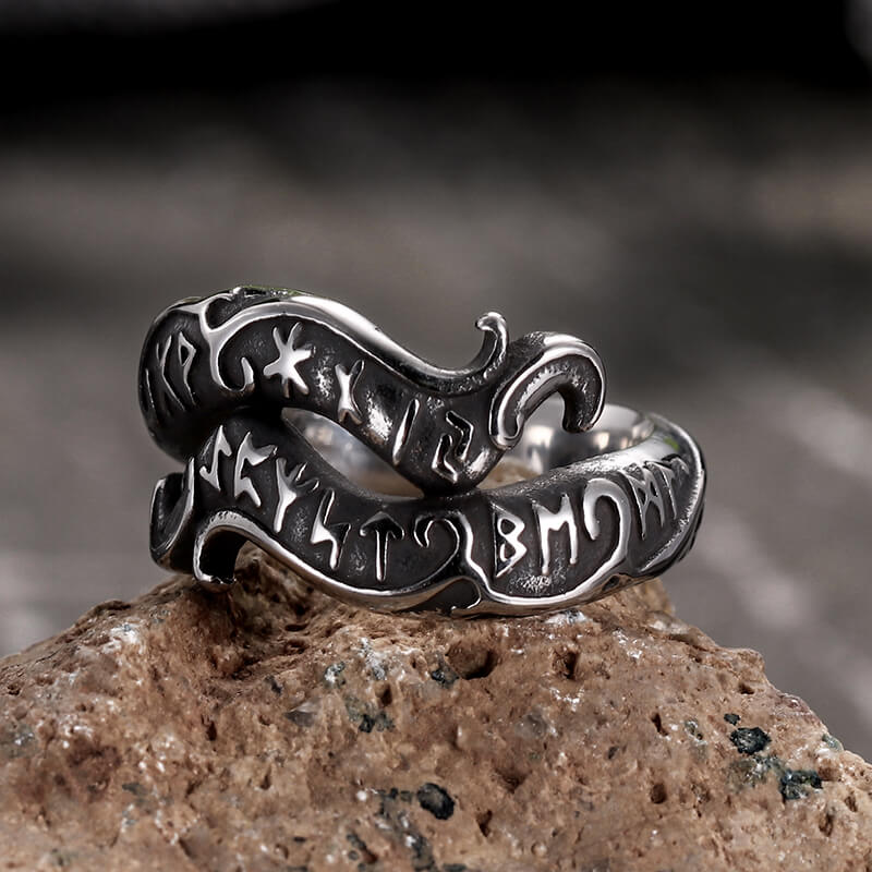 Vintage Rune Symbol Serpent Viking Ring in Stainless Steel