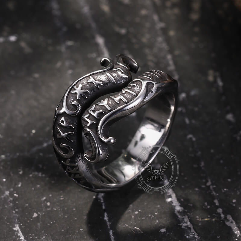 Vintage Rune Symbol Serpent Viking Ring in Stainless Steel