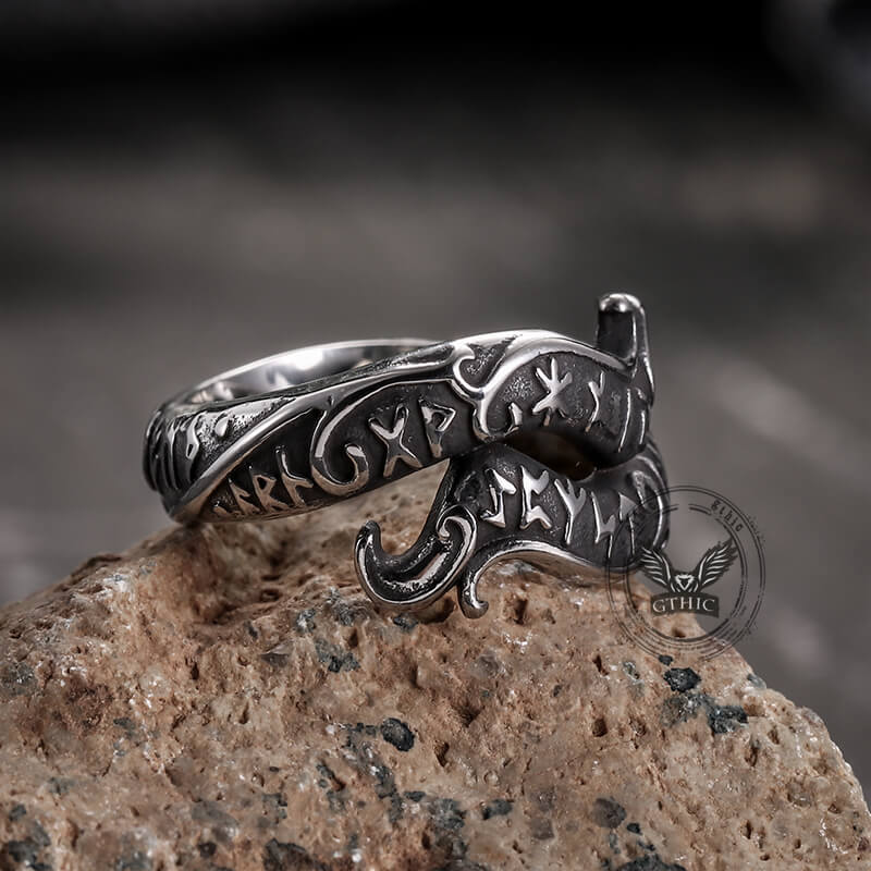 Vintage Rune Symbol Serpent Viking Ring in Stainless Steel