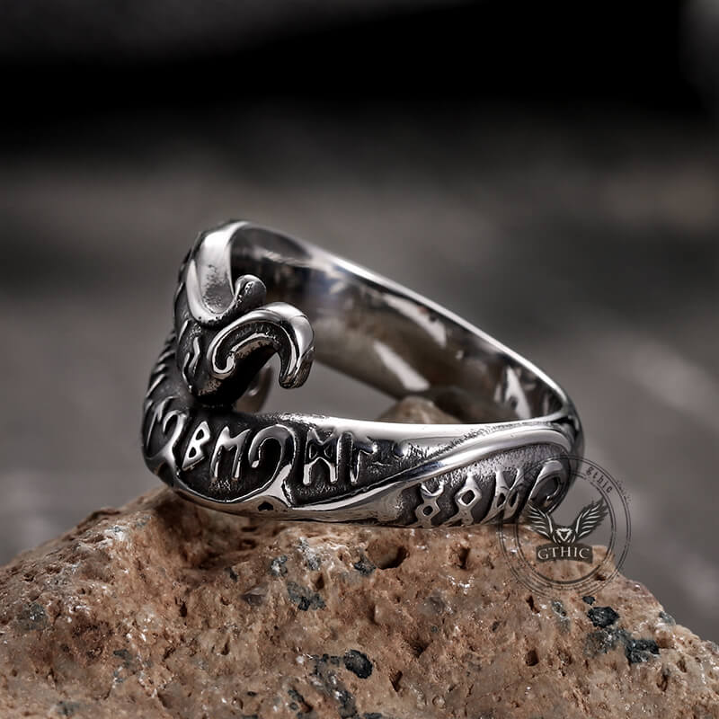 Vintage Rune Symbol Serpent Viking Ring in Stainless Steel