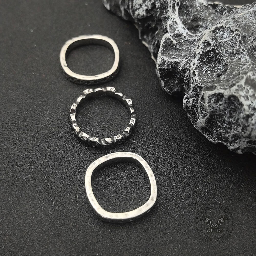 Vintage Skull And Rose Stainless Steel Stackable Ring Set