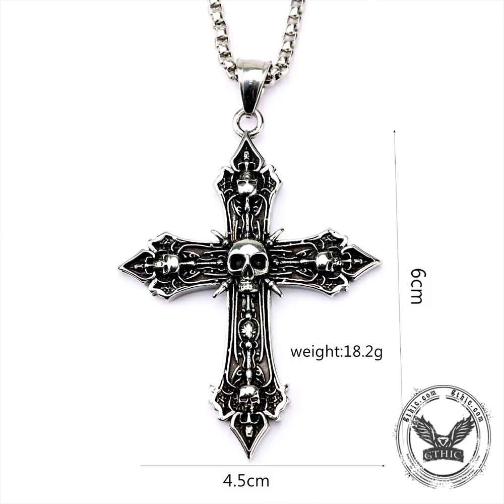 Vintage Skull Baroque Cross Pendant in Stainless Steel