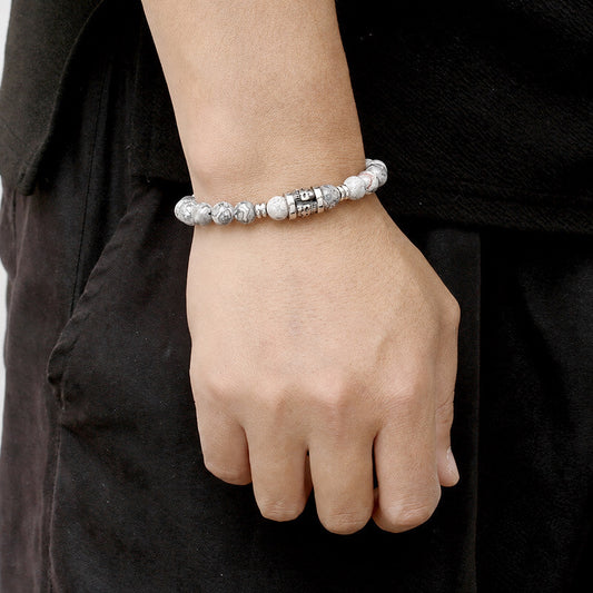 Vintage Skull Pattern Natural Stone Bracelet