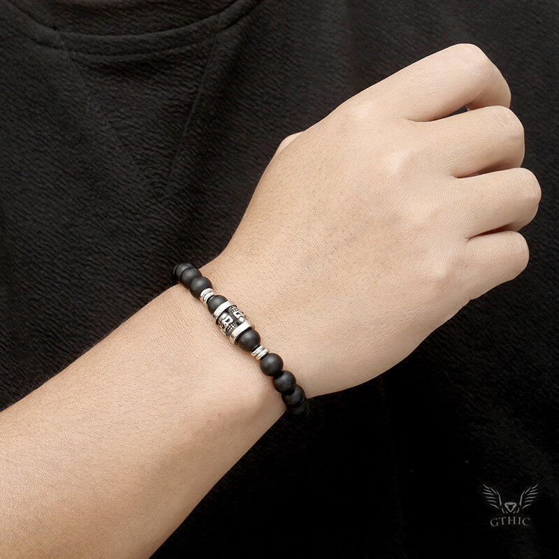 Vintage Skull Pattern Natural Stone Bracelet