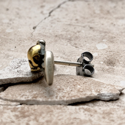 Vintage Skull Wings Stud Earrings in Sterling Silver