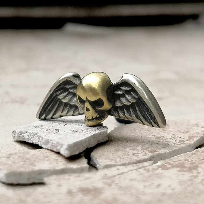 Vintage Skull Wings Stud Earrings in Sterling Silver