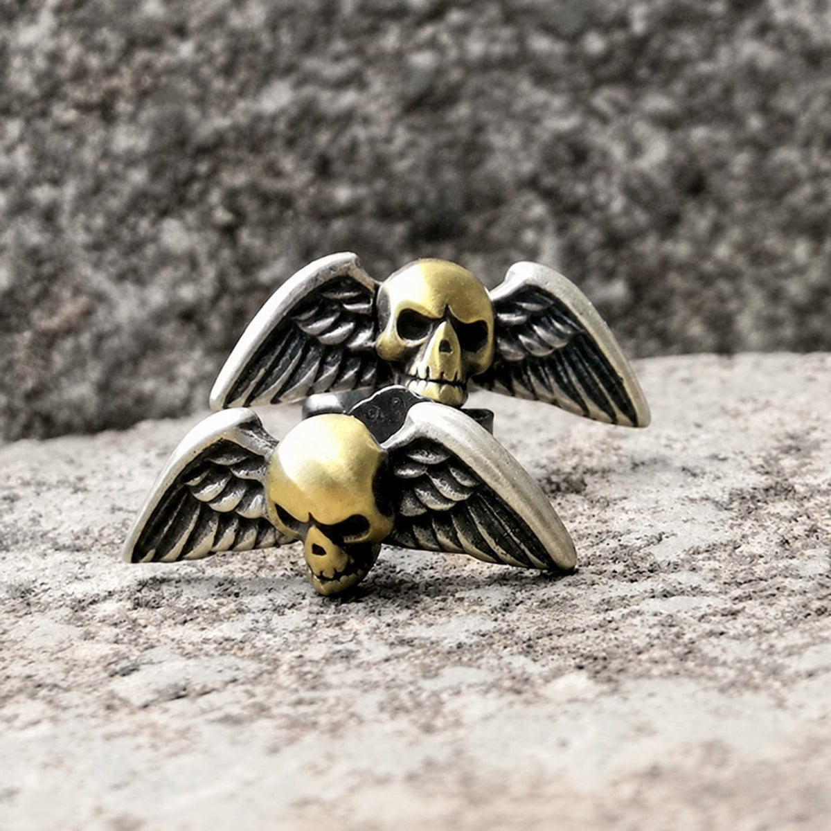 Vintage Skull Wings Stud Earrings in Sterling Silver