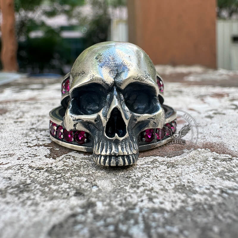 Vintage Skull Zircon-Set Knot Band Sterling Silver Ring