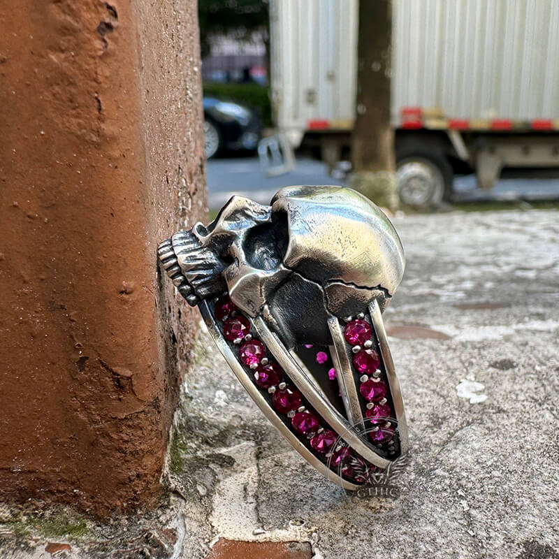 Vintage Skull Zircon-Set Knot Band Sterling Silver Ring