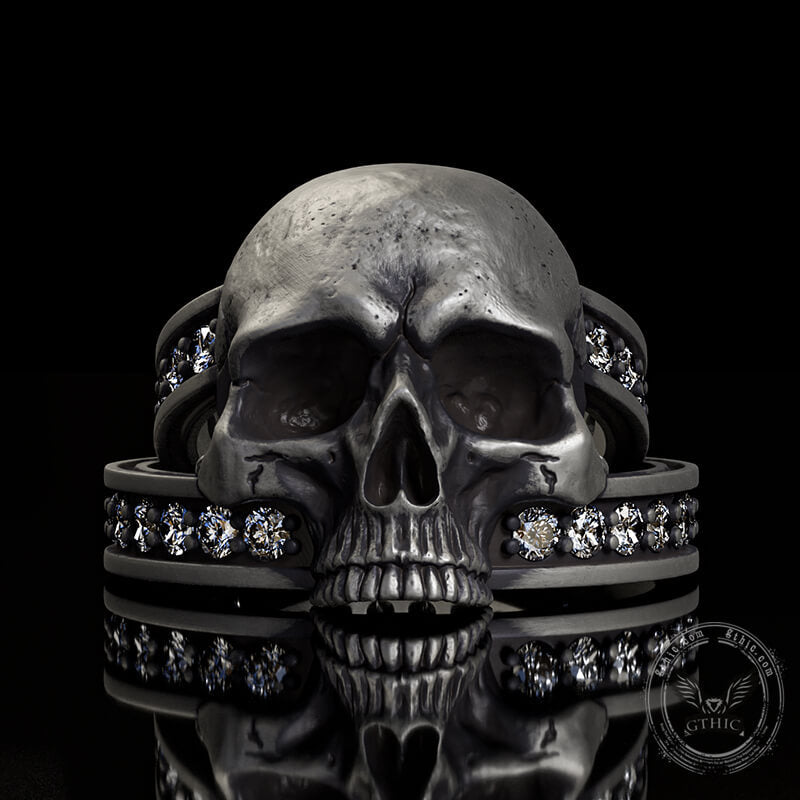 Vintage Skull Zircon-Set Knot Band Sterling Silver Ring