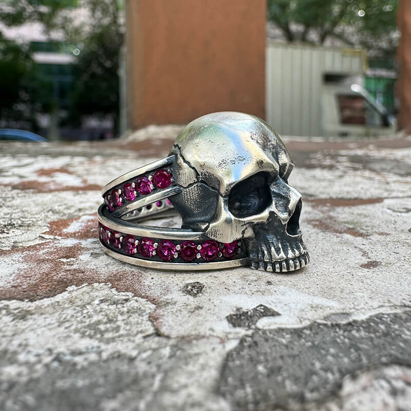 Vintage Skull Zircon-Set Knot Band Sterling Silver Ring