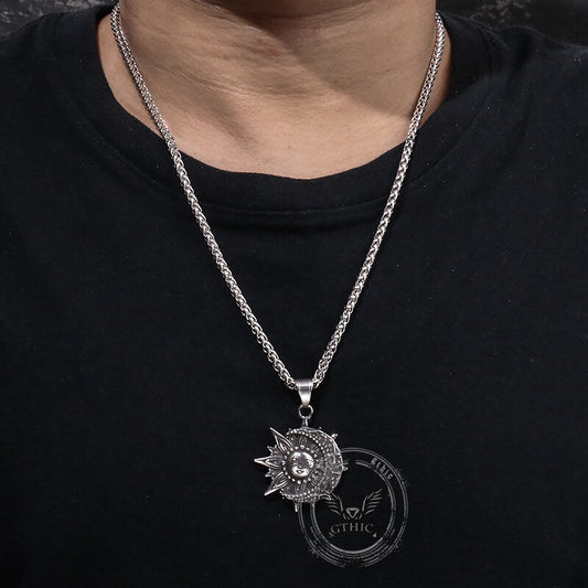 Vintage Smiley Sun Celestial Body Pendant in Stainless Steel