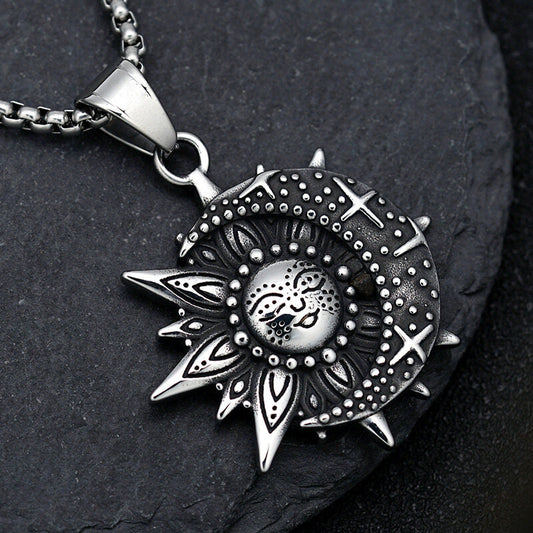 Vintage Smiley Sun Celestial Body Pendant in Stainless Steel