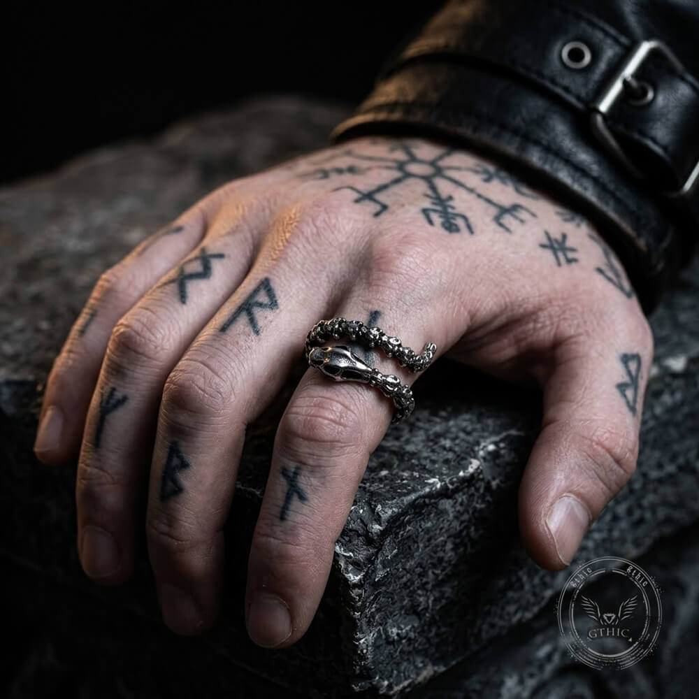 Vintage Snake Bone Stainless Steel Skull Open Ring