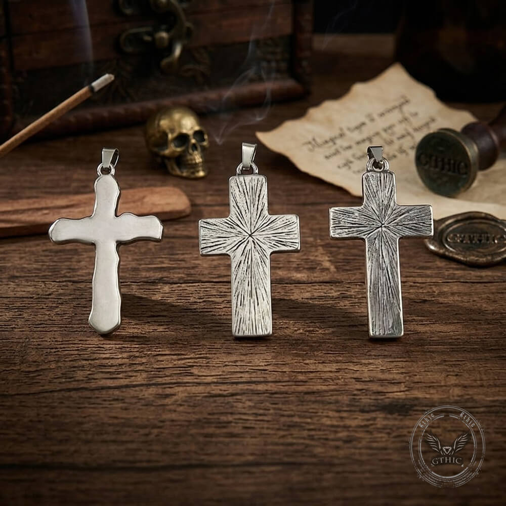Vintage Snake Rose Cross Pendant in Stainless Steel