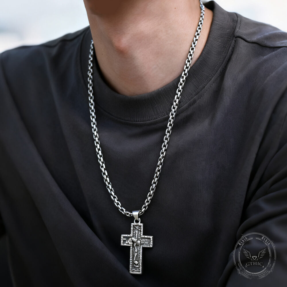 Vintage Snake Rose Cross Pendant in Stainless Steel