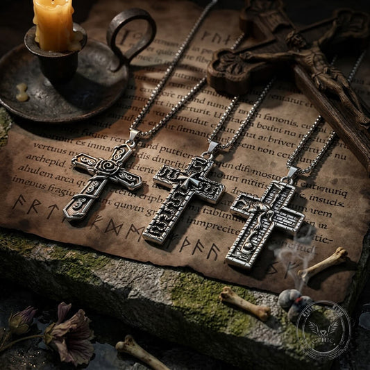 Vintage Snake Rose Cross Pendant in Stainless Steel