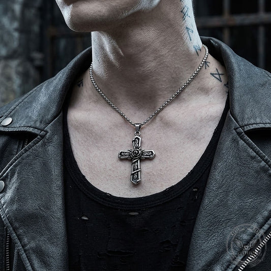 Vintage Snake Rose Cross Pendant in Stainless Steel