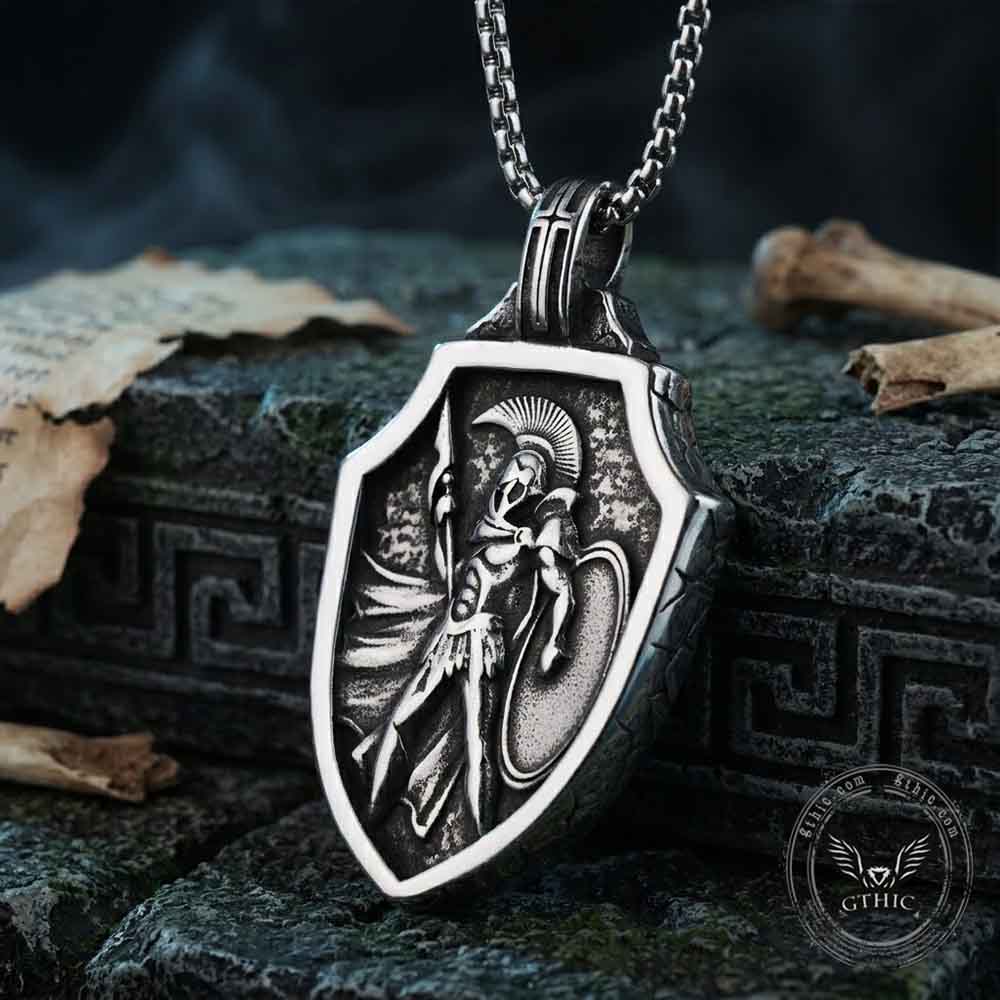 Vintage Spartan Warrior Shield Pendant in Stainless Steel