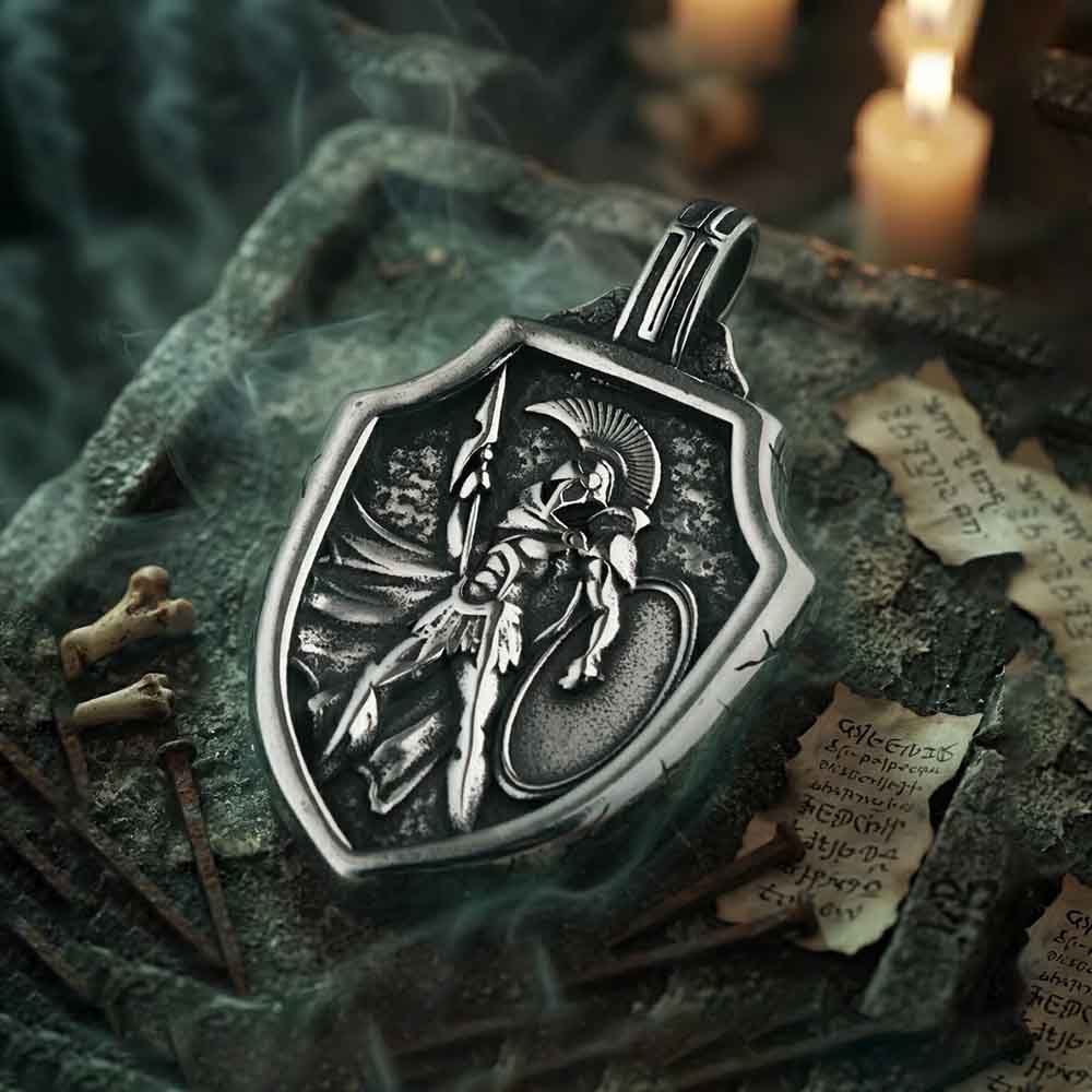 Vintage Spartan Warrior Shield Pendant in Stainless Steel