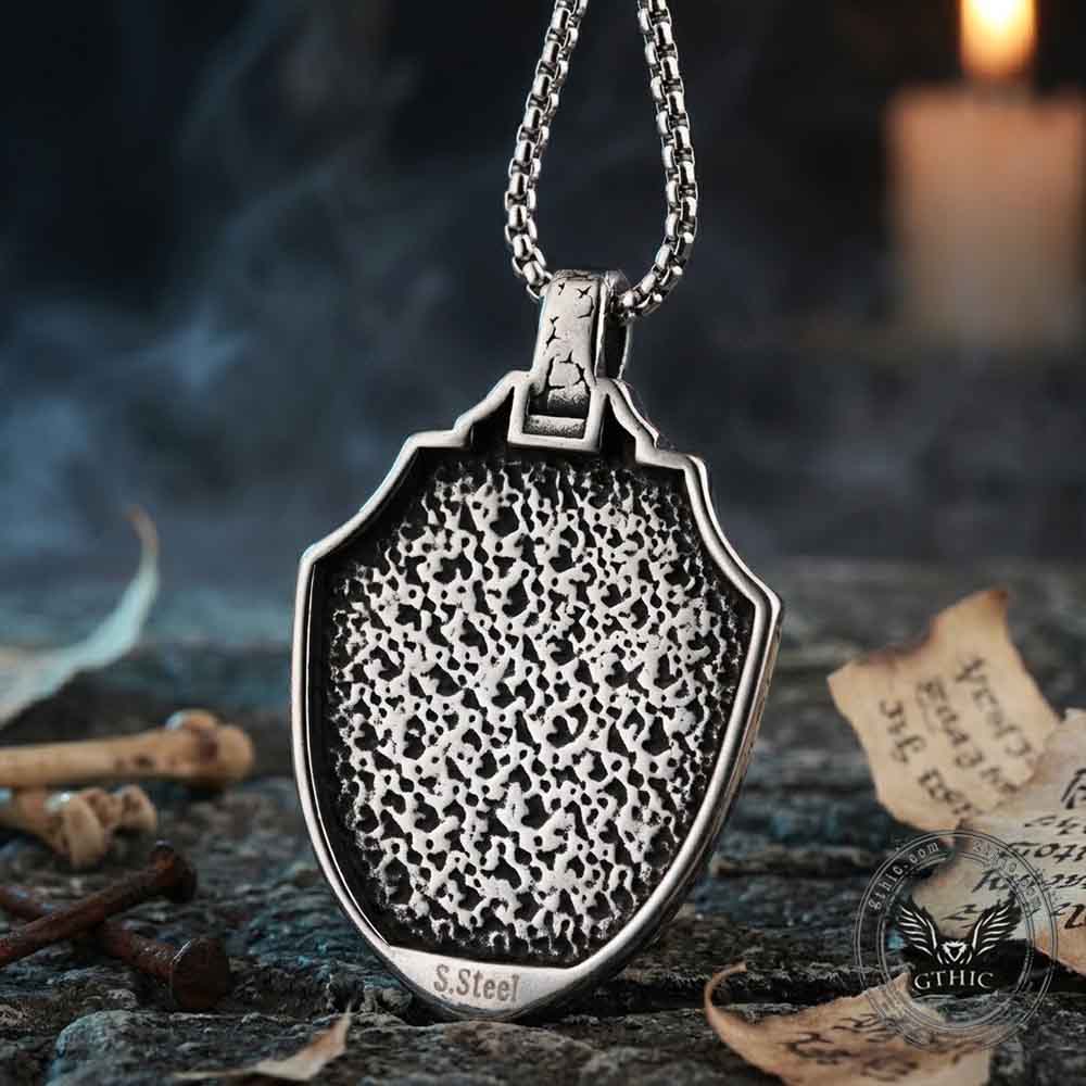 Vintage Spartan Warrior Shield Pendant in Stainless Steel