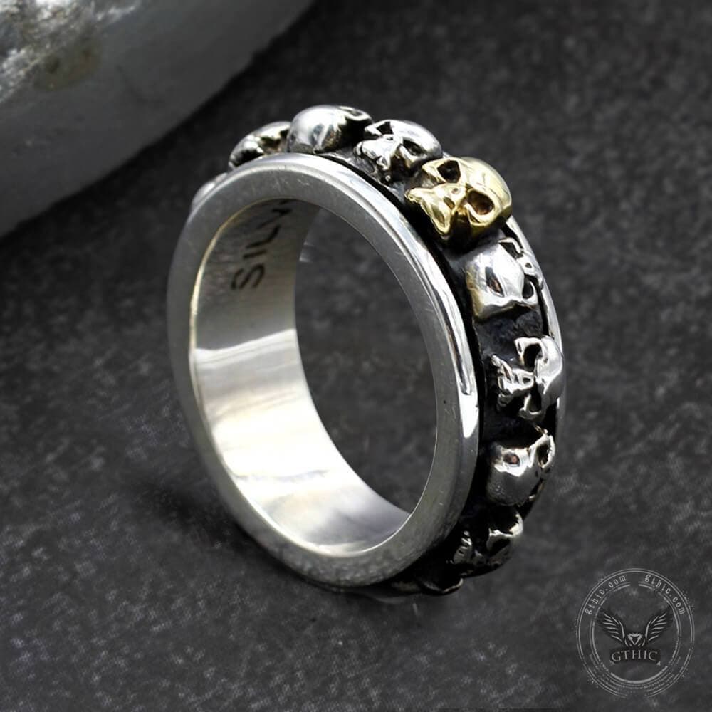 Vintage Skull Punk Sterling Silver Spinner Ring