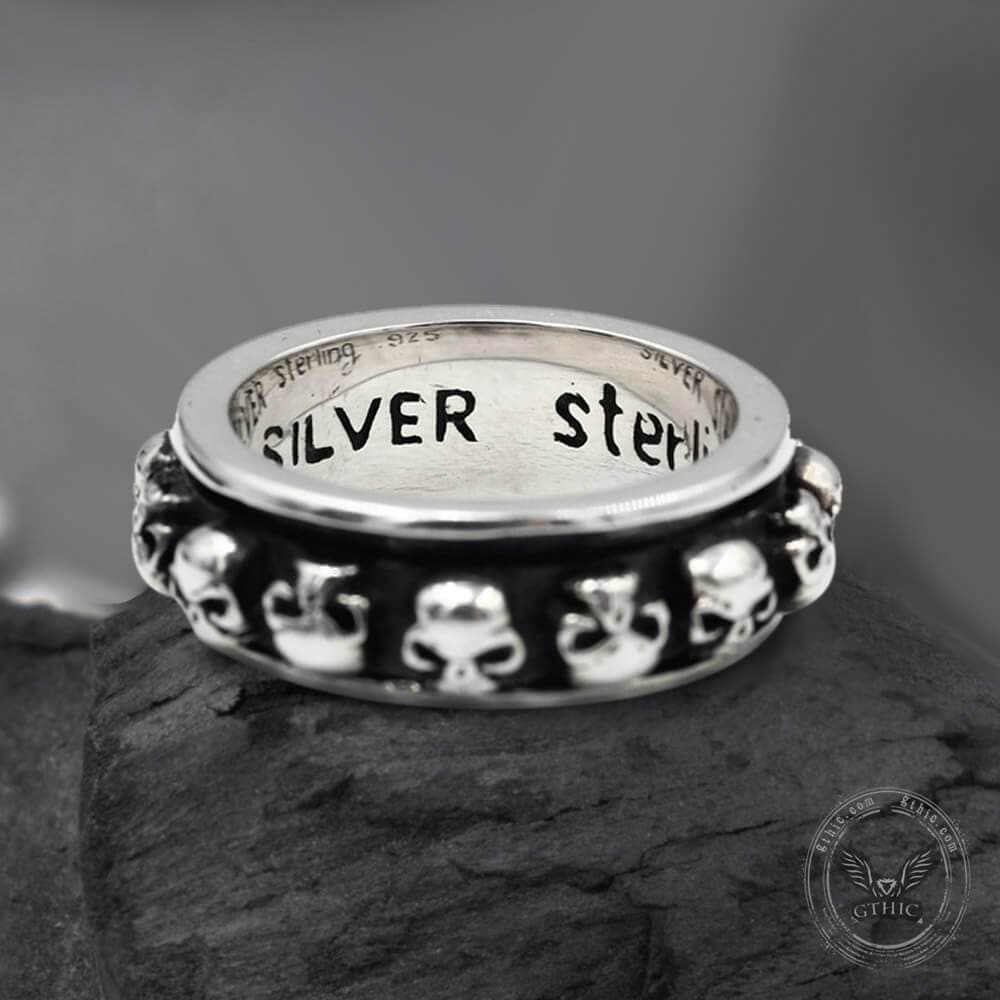 Vintage Skull Punk Sterling Silver Spinner Ring