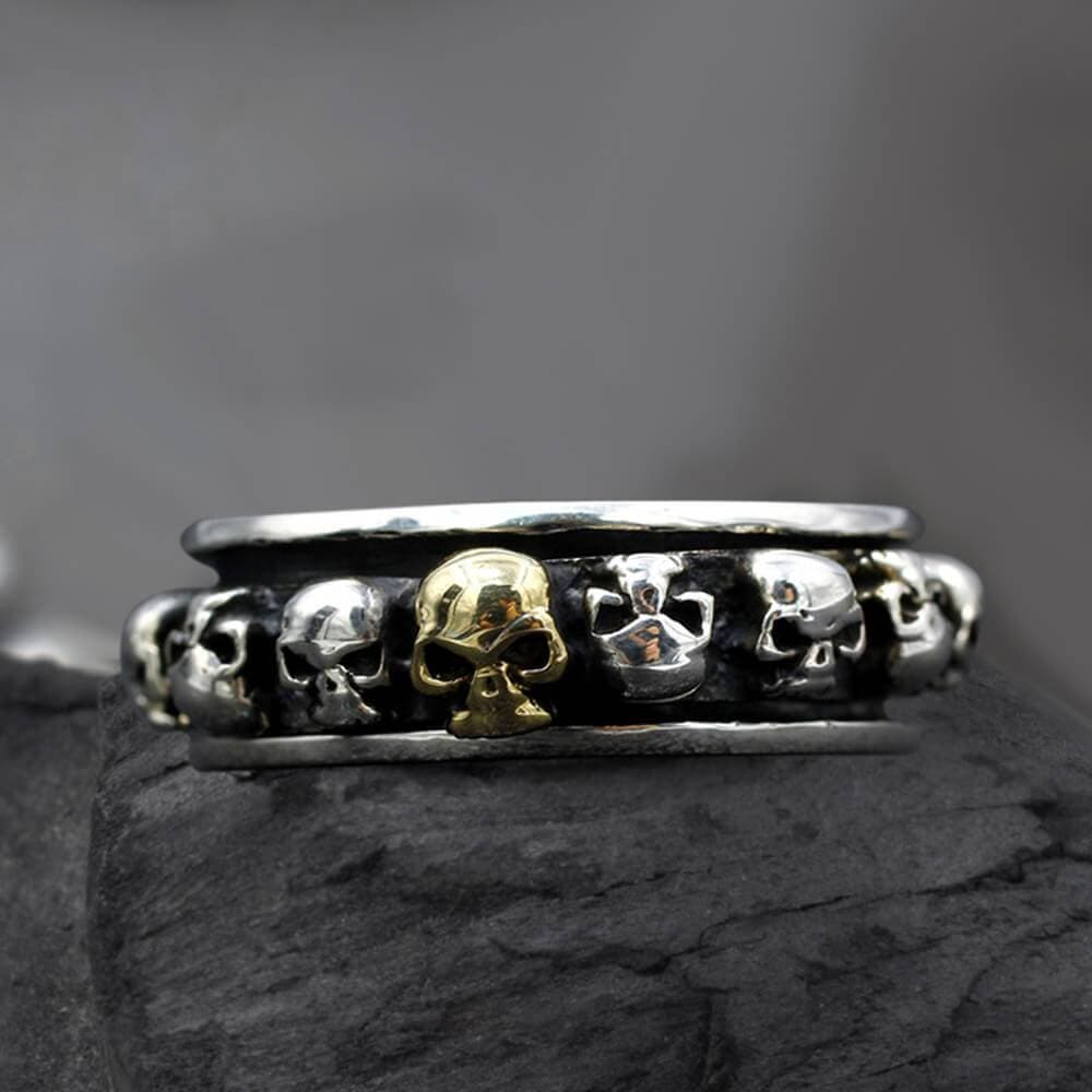 Vintage Skull Punk Sterling Silver Spinner Ring