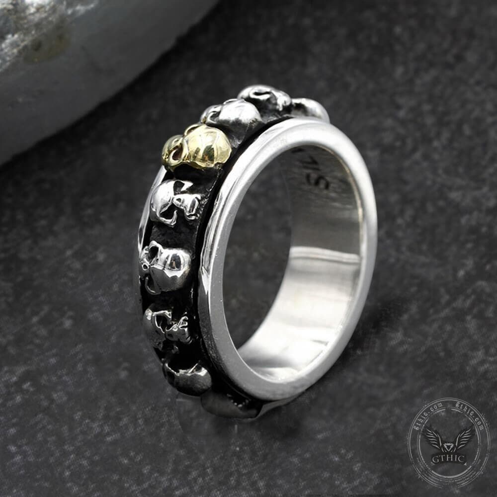 Vintage Skull Punk Sterling Silver Spinner Ring