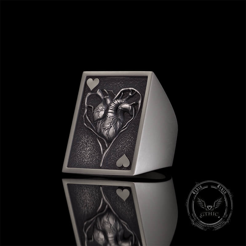 Vintage Square Skull Playing Card Sterling Silver Ring
