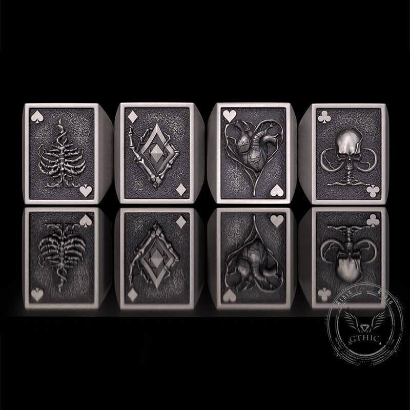 Vintage Square Skull Playing Card Sterling Silver Ring