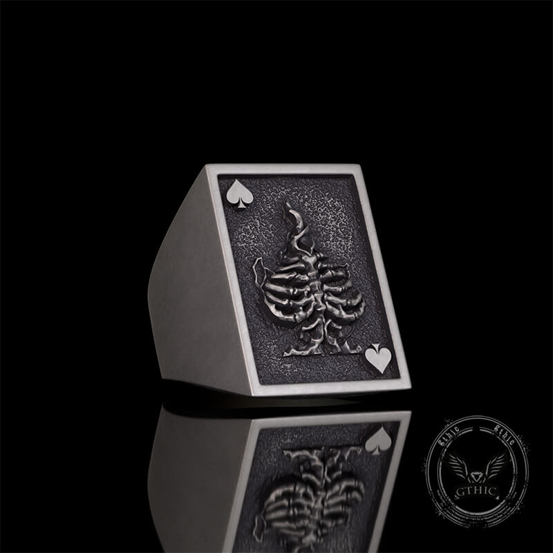 Vintage Square Skull Playing Card Sterling Silver Ring