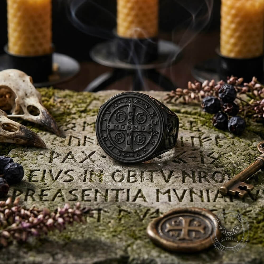 Vintage St. Benedict Exorcism Ring in Stainless Steel