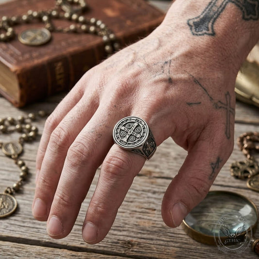 Vintage St. Benedict Exorcism Ring in Stainless Steel