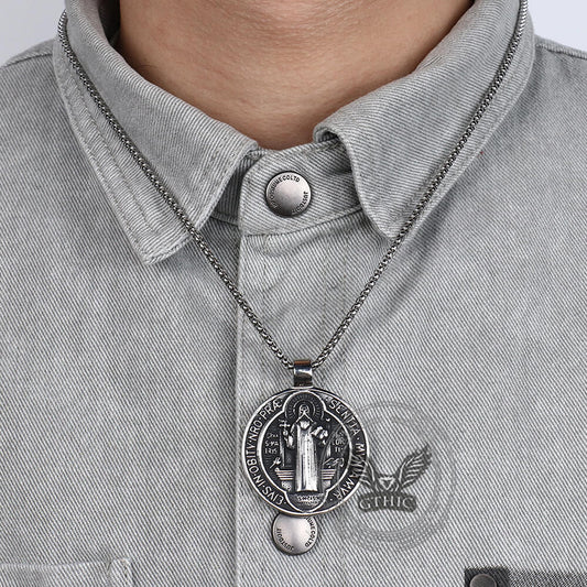 Vintage St. Benedict Medal Pendant in Stainless Steel