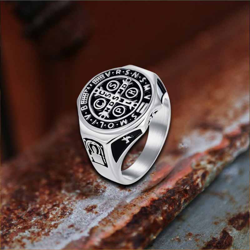 Vintage St. Benedict's Medal Ring in Stainless Steel