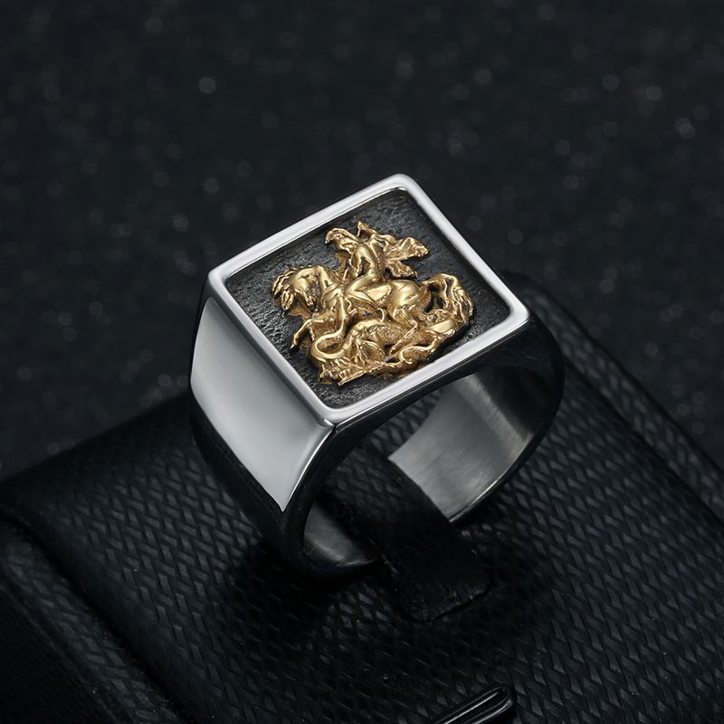 Vintage St. George Dragon Knight Slayer Ring in Stainless Steel