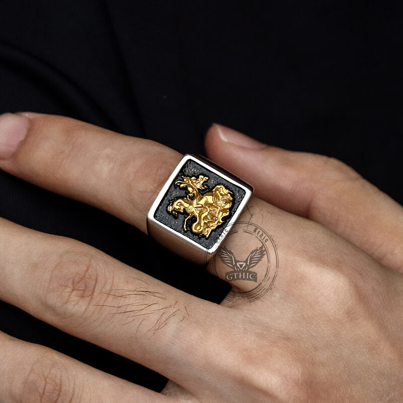 Vintage St. George Dragon Knight Slayer Ring in Stainless Steel