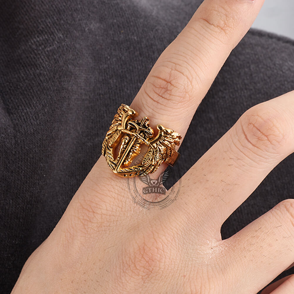 Vintage St. Michael Archangel Stainless Steel Hollow Ring