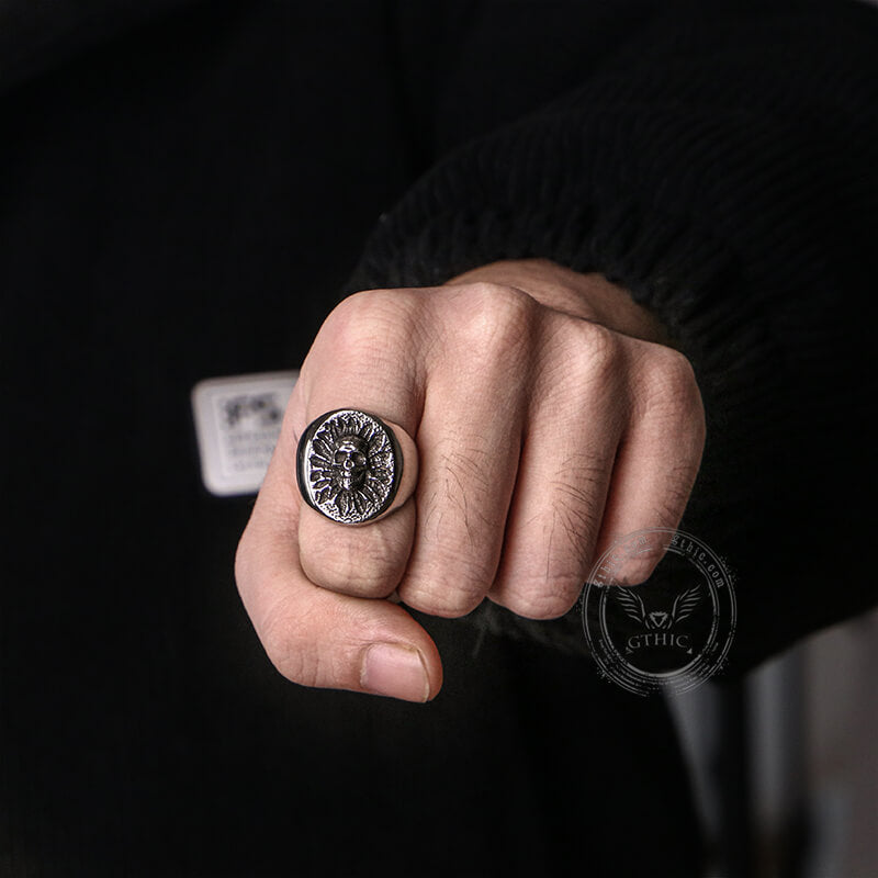 Vintage Sunflower Skull Stainless Steel Ring